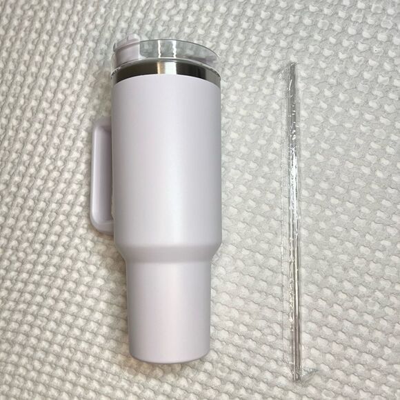 Tumbler White Stainless Steel 40 Oz with Straw Handle Travel Cup Hot Cold Water - Picture 5 of 8